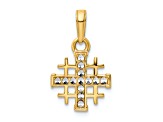 14k Yellow Gold and Rhodium Over 14k Yellow Gold Diamond-Cut Jerusalem Cross Pendant