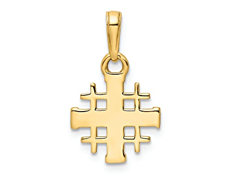 14k Yellow Gold and Rhodium Over 14k Yellow Gold Diamond-Cut Jerusalem Cross Pendant