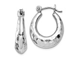 Rhodium Over 14k White Gold 11/16" Hammered Hoop Earrings