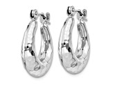 Rhodium Over 14k White Gold 11/16" Hammered Hoop Earrings