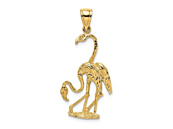 Picture of 14k Yellow Gold Solid 3D Polished and Textured Double Flamingo pendant