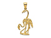 14k Yellow Gold Solid 3D Polished and Textured Double Flamingo pendant