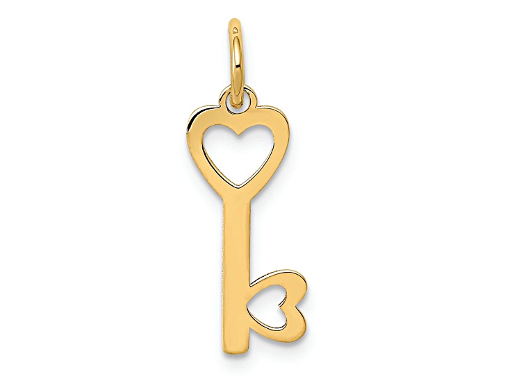14k Yellow Gold Polished Hearts Key Charm