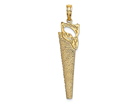 14k Yellow Gold Textured Flat 3D Hand Saw Charm