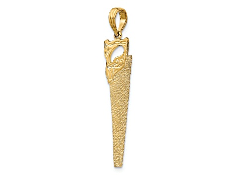 14k Yellow Gold Textured Flat 3D Hand Saw Charm