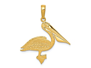 14k Yellow Gold Textured Pelican Pendant