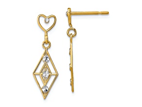 14K Two-tone Gold Diamond-Cut Diamond Shape Heart Dangle Earrings