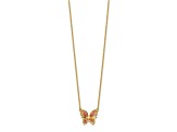 14K Yellow Gold Polished Diamond-cut with Pink Enamel Butterfly Necklace