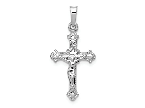 Rhodium Over 14K White Gold Polished INRI Crucifix Pendant