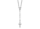 Rhodium Over 14K White Gold Polished Faceted Beads Rosary 18-inch Necklace
