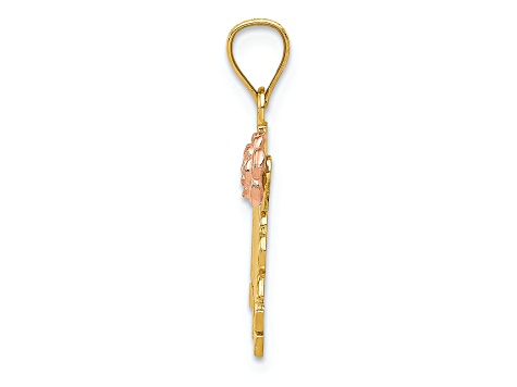 14k Yellow Gold and 14k Rose Gold Diamond-Cut and Textured #1 Madre Pendant