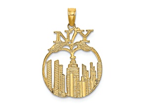 14k Yellow Gold Textured New York Skyline in Apple Charm