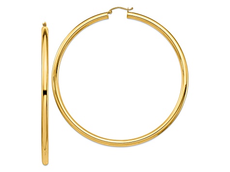 14k Yellow Gold 3 5/16" Polished Tube Hoop Earrings