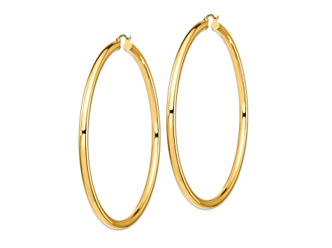 14k Yellow Gold 3 5/16" Polished Tube Hoop Earrings