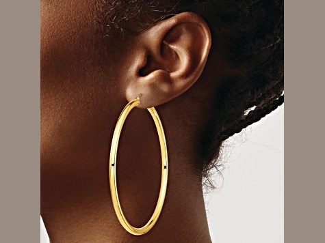 14k Yellow Gold 3 5/16" Polished Tube Hoop Earrings