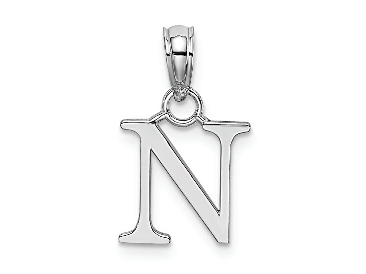 Rhodium Over 14k White Gold Polished Block Letter N Initial Pendant