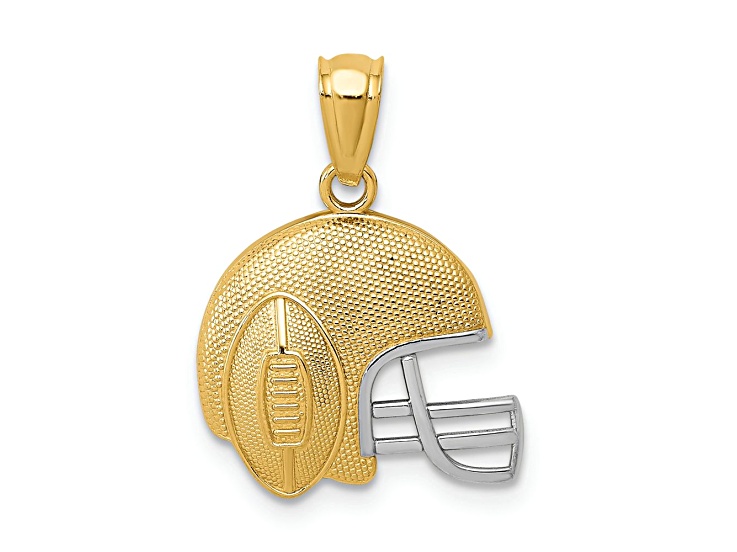 14k Two-tone Gold Satin Textured Polished 3D Football Helmet Pendant