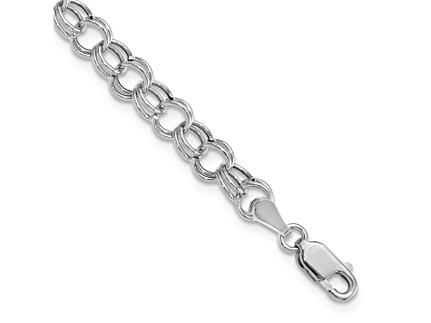 Rhodium Over 14k White Gold 6mm Double Link Charm Bracelet