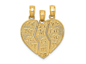 14k Yellow Gold Textured Break-apart Big Sis-Mom-Lil Sis Heart Charm