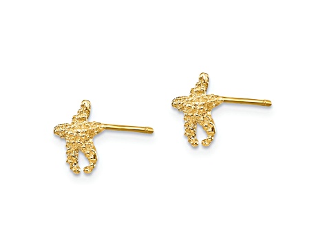 14k Yellow Gold Polished and Textured Starfish Stud Earrings