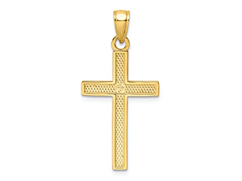 14k Yellow Gold Polished Beaded Textured Cross Pendant