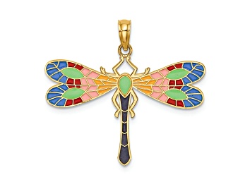 Picture of 14k Yellow Gold Multi-color Enamel Dragonfly Charm