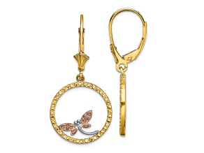 14K Two-tone and Rhodium Over 14K Rose Gold Diamond-Cut Dragonfly Dangle Earrings