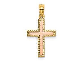 14k Yellow Gold and 14k Rose Gold Polished Cross Charm