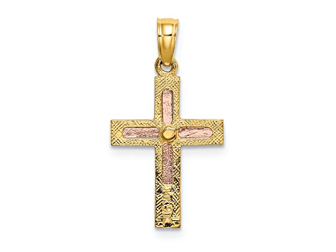 14k Yellow Gold and 14k Rose Gold Polished Cross Charm