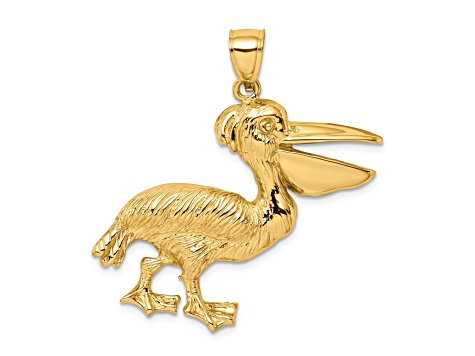 14k Yellow Gold Textured Pelican Charm