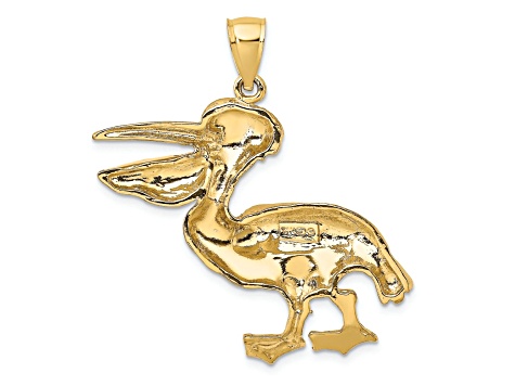 14k Yellow Gold Textured Pelican Charm