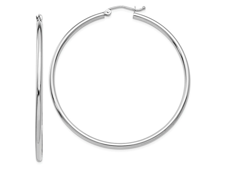 Rhodium Over 14k White Gold Polished 1 15/16" Tube Hoop Earrings