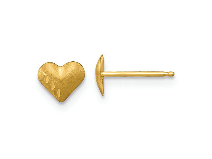 14k Yellow Gold Children's Diamond-Cut and Satin 8mm Puffed Heart Earrings