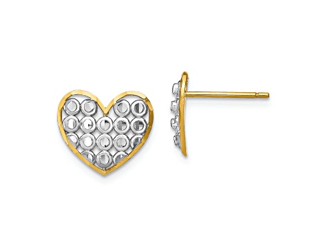 14K Two-tone Gold Diamond-Cut Heart Stud Earrings