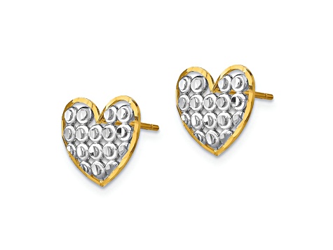 14K Two-tone Gold Diamond-Cut Heart Stud Earrings