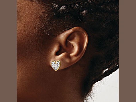 14K Two-tone Gold Diamond-Cut Heart Stud Earrings