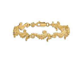 14k Yellow Gold Textured 3D Seahorse Link Bracelet