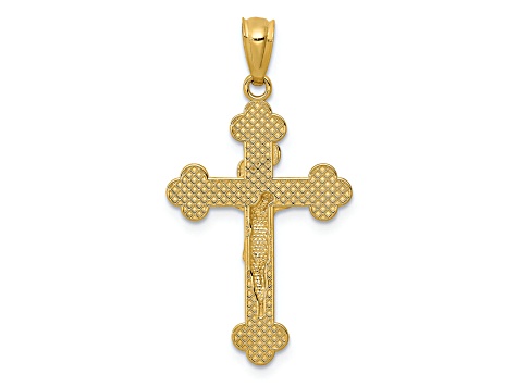 14K Yellow Gold Polished INRI Medium Crucifix Pendant