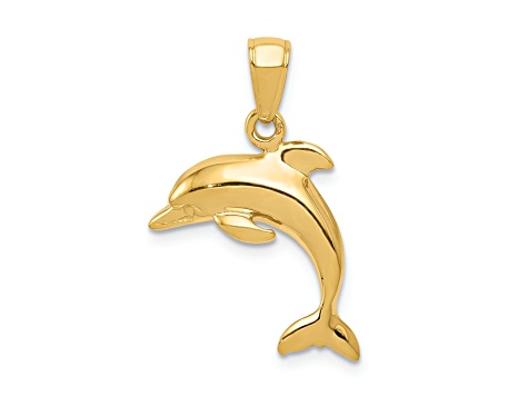 14k Yellow Gold Jumping Dolphin Pendant