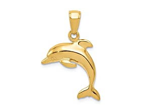 14k Yellow Gold Jumping Dolphin Pendant