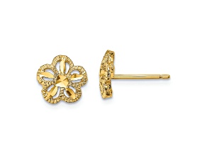 14k Yellow Gold 8.1mm Diamond-Cut Flower Stud Earrings