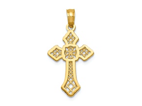 14k Yellow Gold Polished and Textured Passion Cross with Lace Center Pendant
