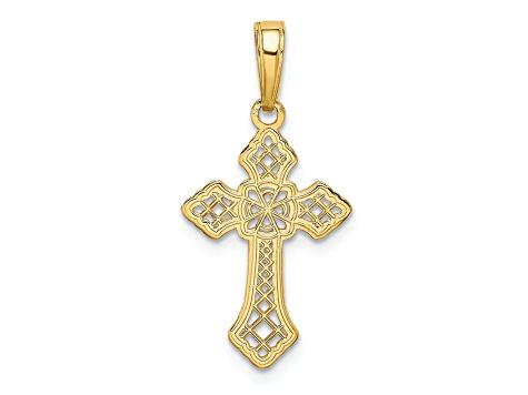 14k Yellow Gold Polished and Textured Passion Cross with Lace