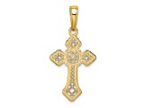 14k Yellow Gold Polished and Textured Passion Cross with Lace Center Pendant