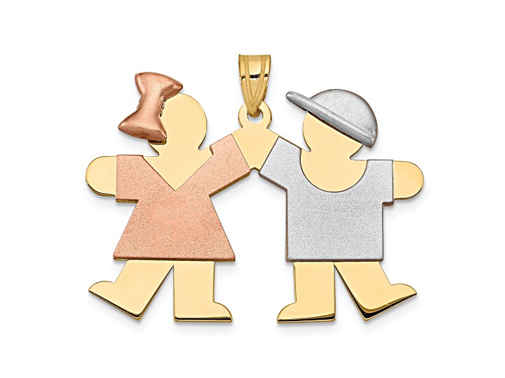 14k Tri-color Gold Satin Large Girl on Left and Boy on Right Charm