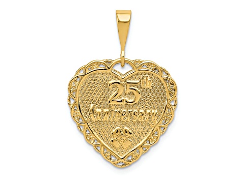 14k Yellow Gold Textured Reversible 25th Anniversary Heart Pendant