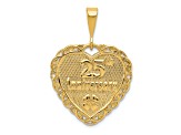14k Yellow Gold Textured Reversible 25th Anniversary Heart Pendant