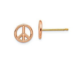 14K Two-tone Gold Polished 8mm Peace Symbol Stud Earrings