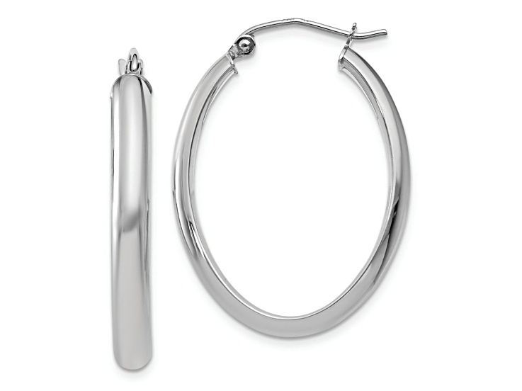 Rhodium Over 10k White Gold 13/16" Polished Oval Hoop Earrings