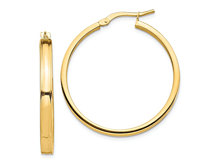 14k Yellow Gold Polished 1 1/4" Square Tube Hoop Earrings